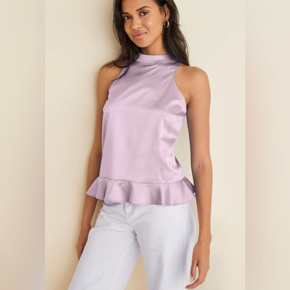 Venus light pink satin mock neck peplum top size 4